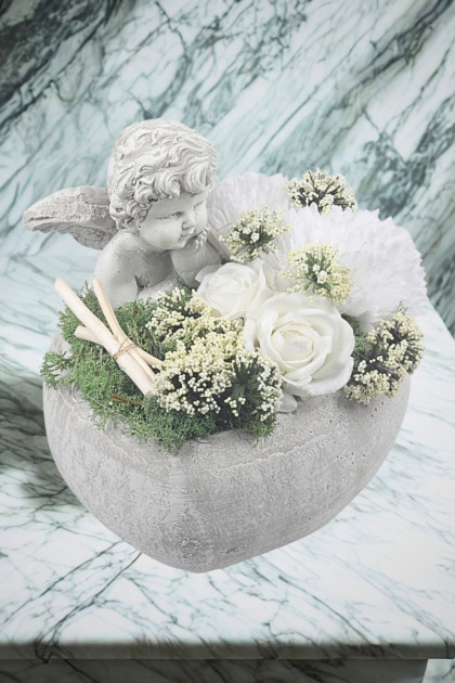 Aranžmán črepník srdce s anjelom