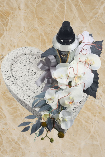 Aranžmán srdce - veľké s orchideou a kahancom