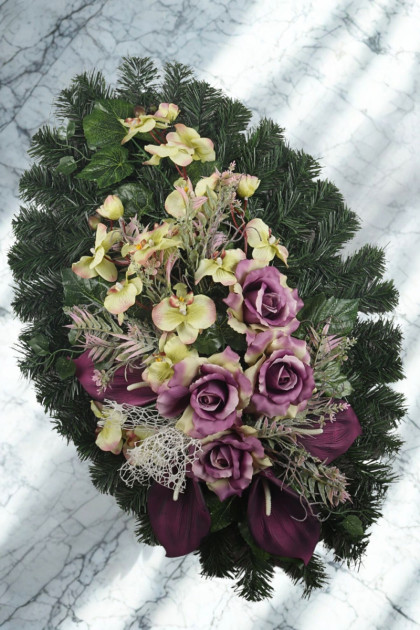 Veniec ikebana - orchidea, kála, ruže