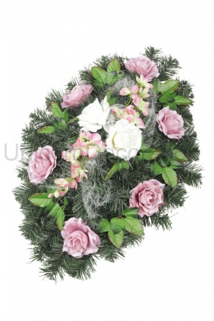Veniec ikebana smrek, delfínium + ruža