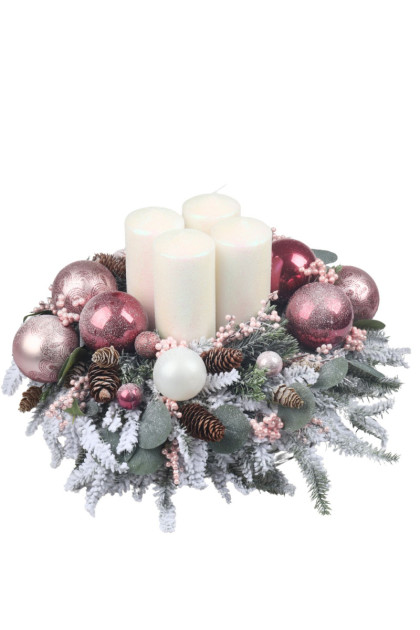 Adventný prútený črepník , ružovo - biely