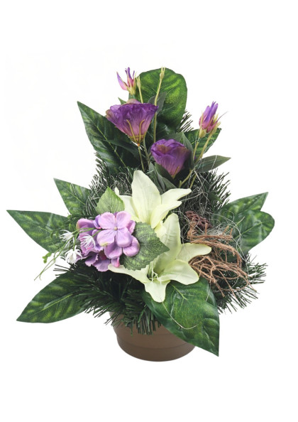 Aranžmán betón - liziantus,ľalie