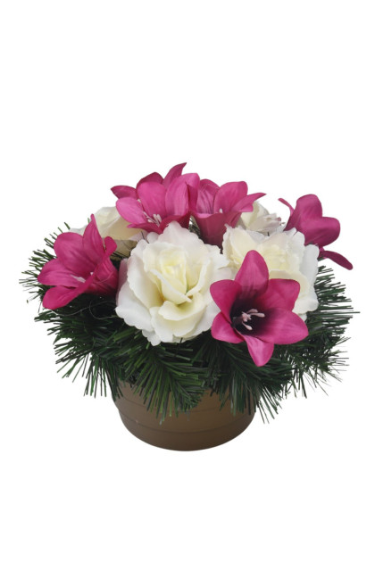 Aranžmán betón  10 kvetový - ľalia, ruža