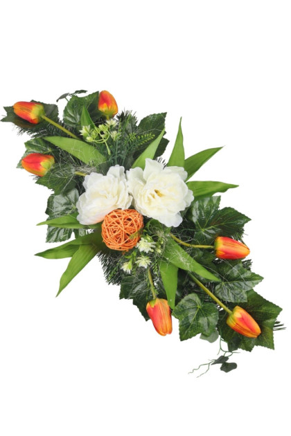 Aranžmán betón - tulipány, peónia