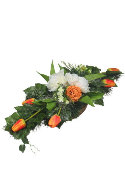 Aranžmán betón - tulipány, peónia