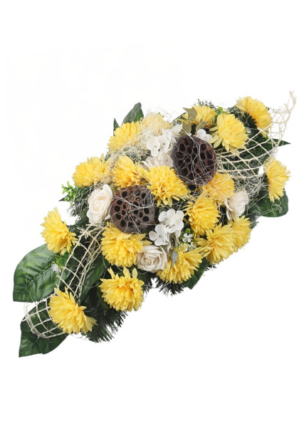 Aranžmán betón  chryzantémy, ruža