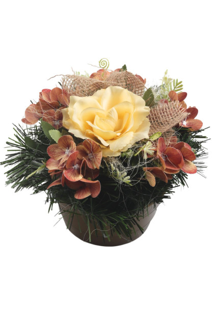 Aranžmán betón - kytica hortenzia, ruža 