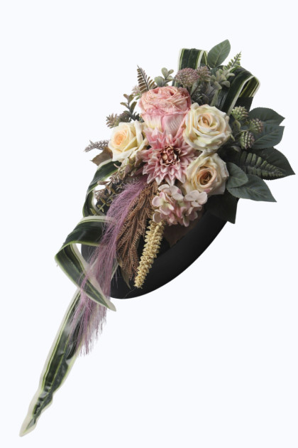 Aranžmán miska zaťažená ovál - ruže, dálie