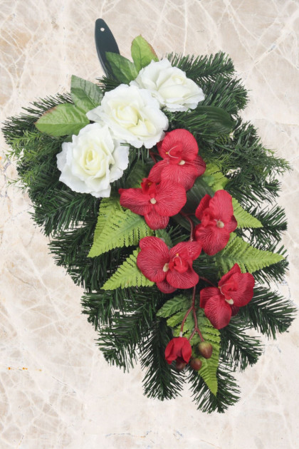 Vetva smreková - orchidea, ruža