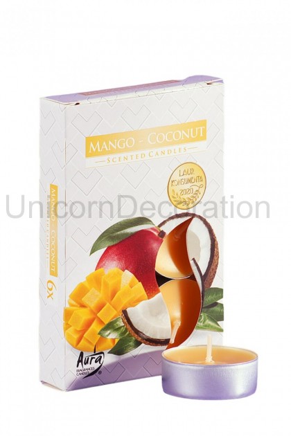 Čajová sviečka aróma mango-kokos 6set