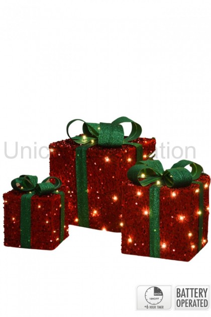 Darčeky s LED 3 set / červené
