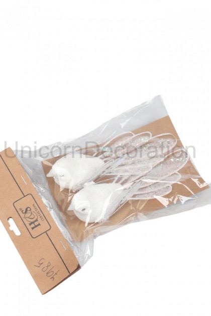 Vtáčik so štipcom 15 cm 2 set /biely