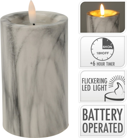 Sviečka LED  7.5 X 12.5cm, biely mramor Sviečka LED  7.5 X 12.5cm, biely mramor