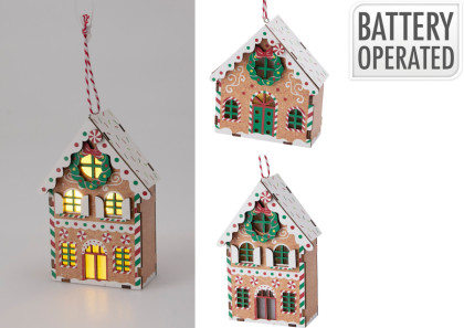 Domček záves. vianoč. s LED osvetlením / 2 dr.